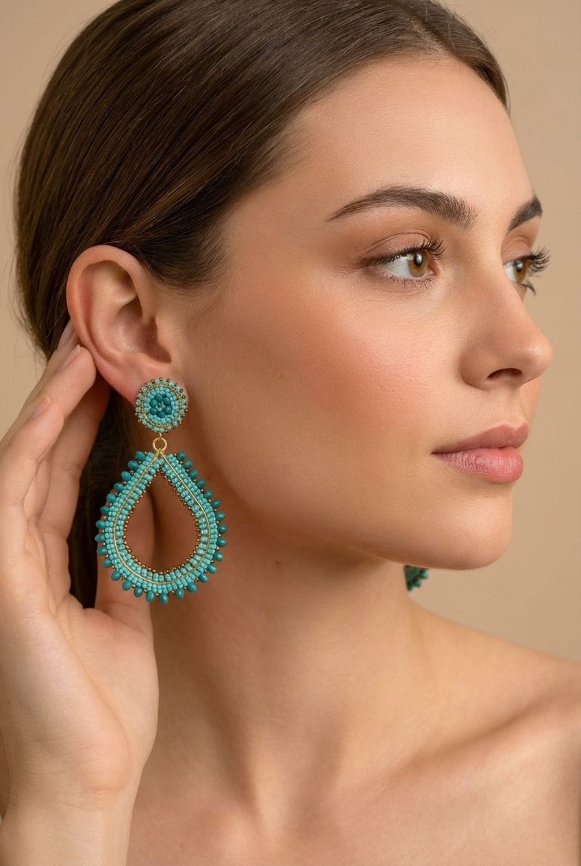 Handmade Green Beaded Dangler Earrings for Girls & Women