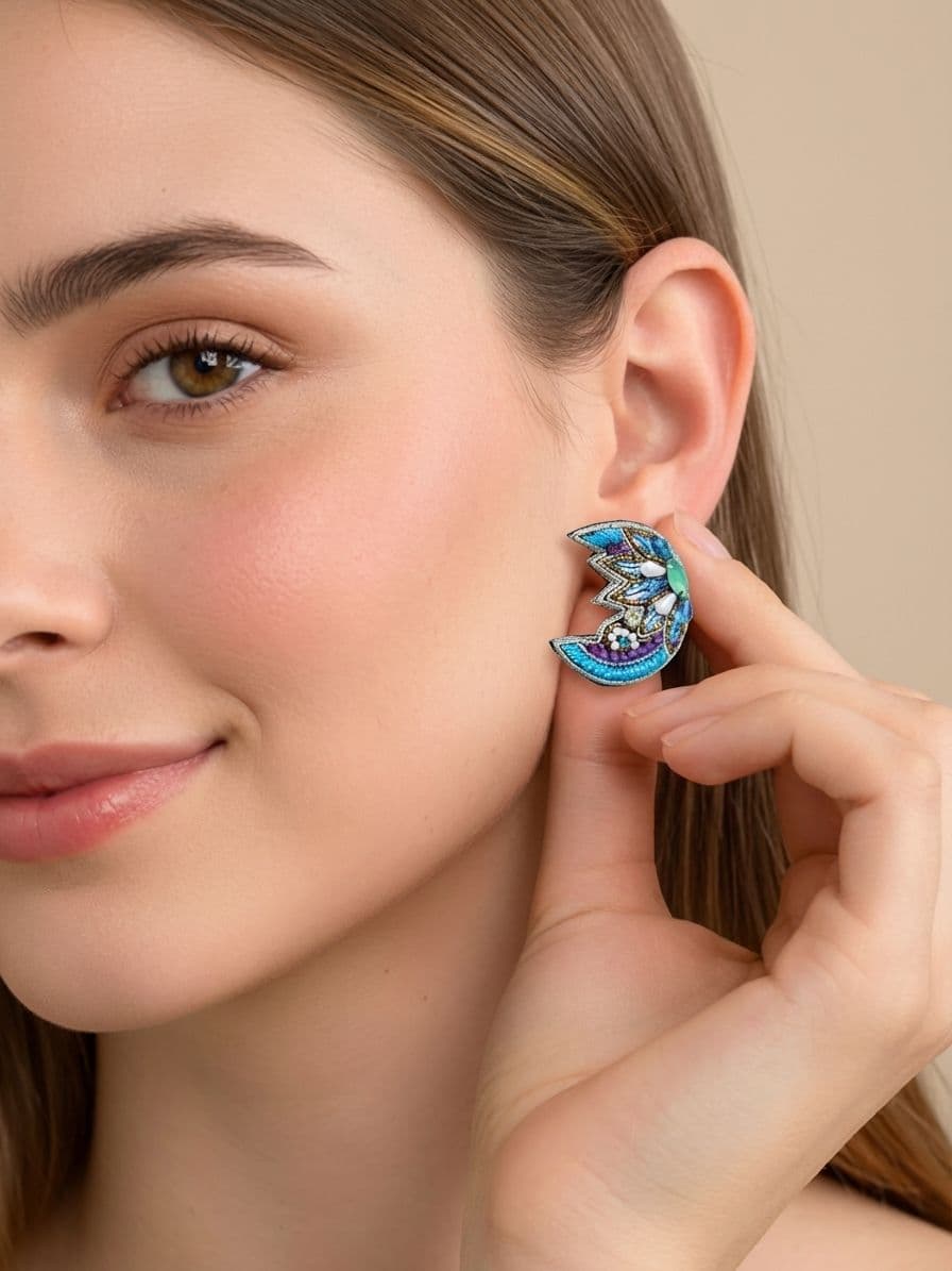 Charming Blue Moon: Handmade Crystal Beaded Earrings for Women