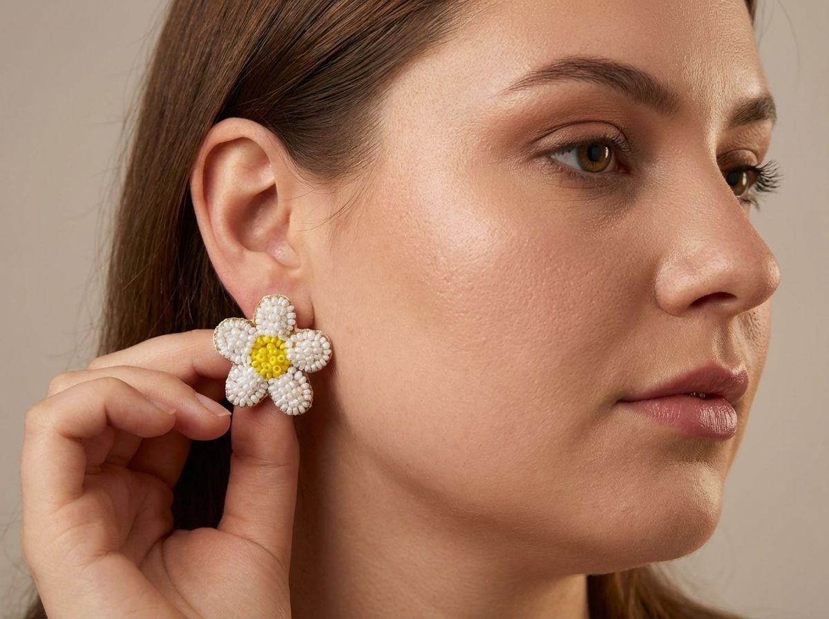 Handmade White Beaded Stud Earrings