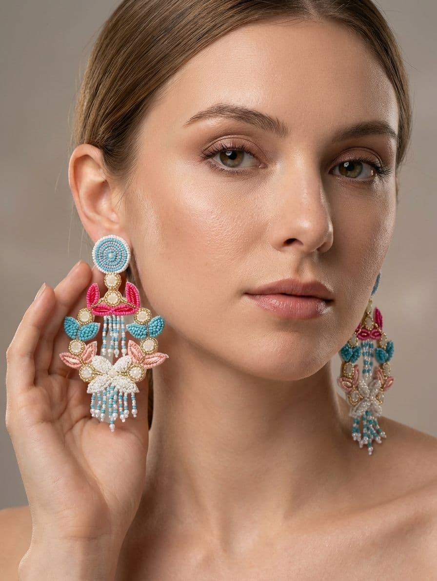 Multicolor Sky-Blue Pink Drop & Dangler Earrings for Women