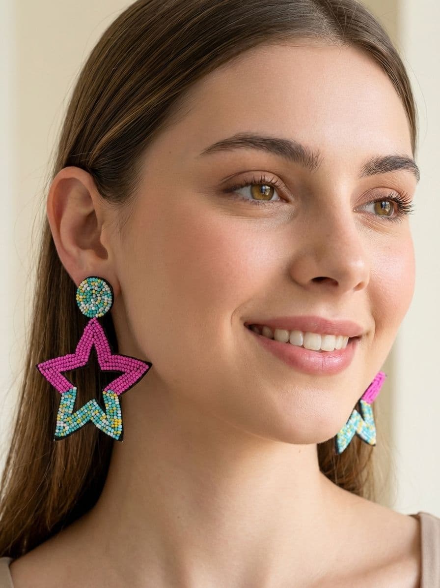 Multicolor Star Handmade Beaded Drop Earrings for Trendy Outfit