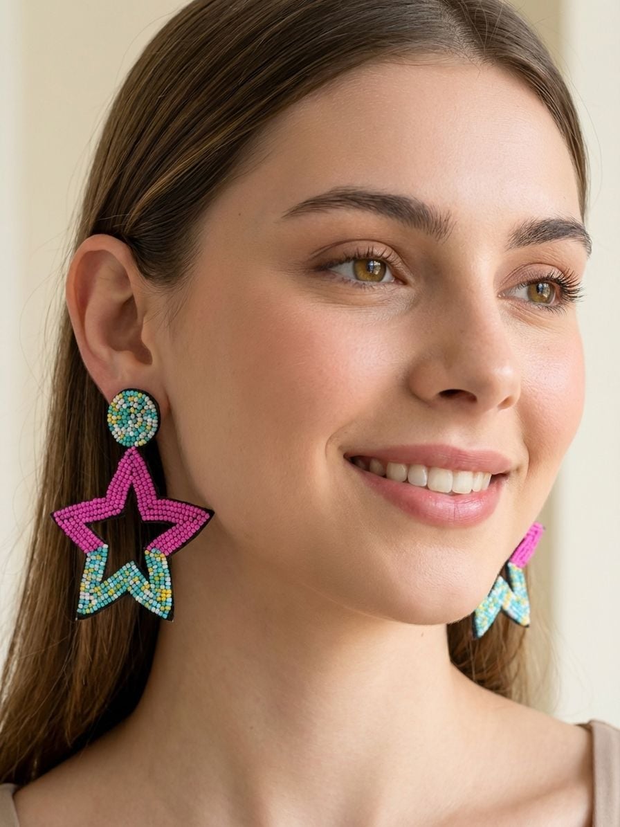 Multicolor Star Handmade Beaded Drop Earrings for Trendy Outfit