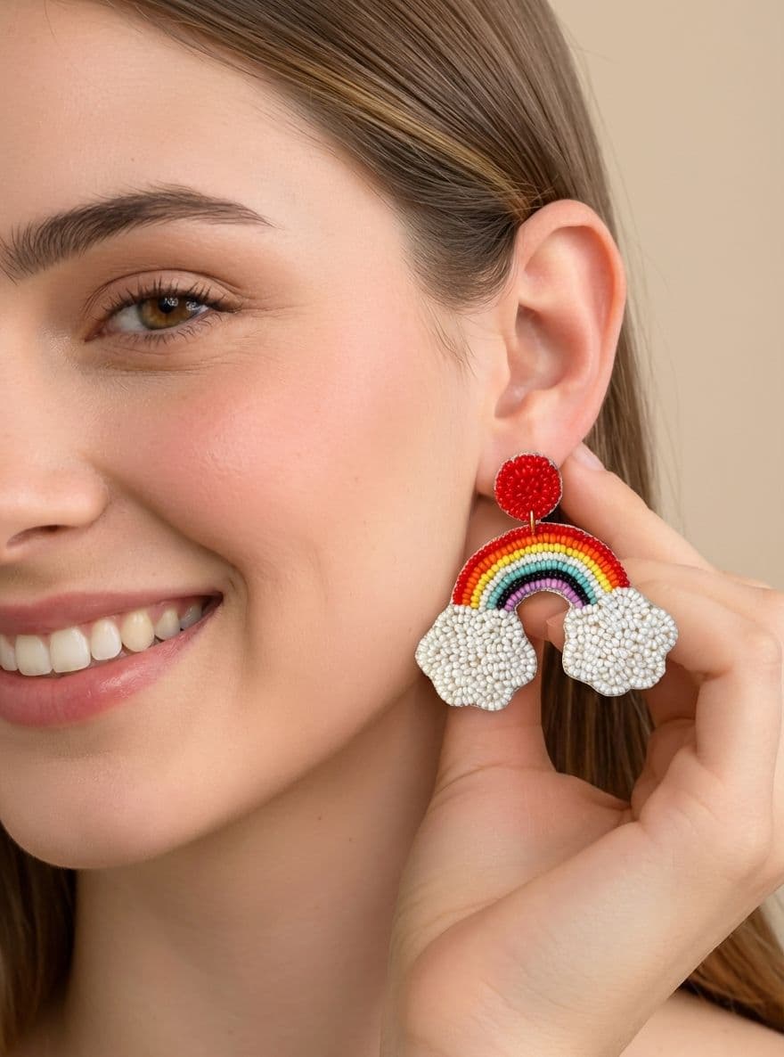 Rainbow Earrings-Multicolored Handmade Beaded Statement Earrings for Women