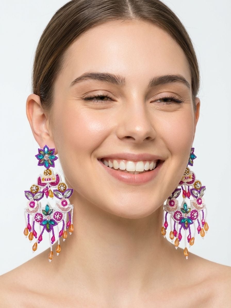 Multicolor Sky-Blue Pink Drop & Dangler Earrings for Women