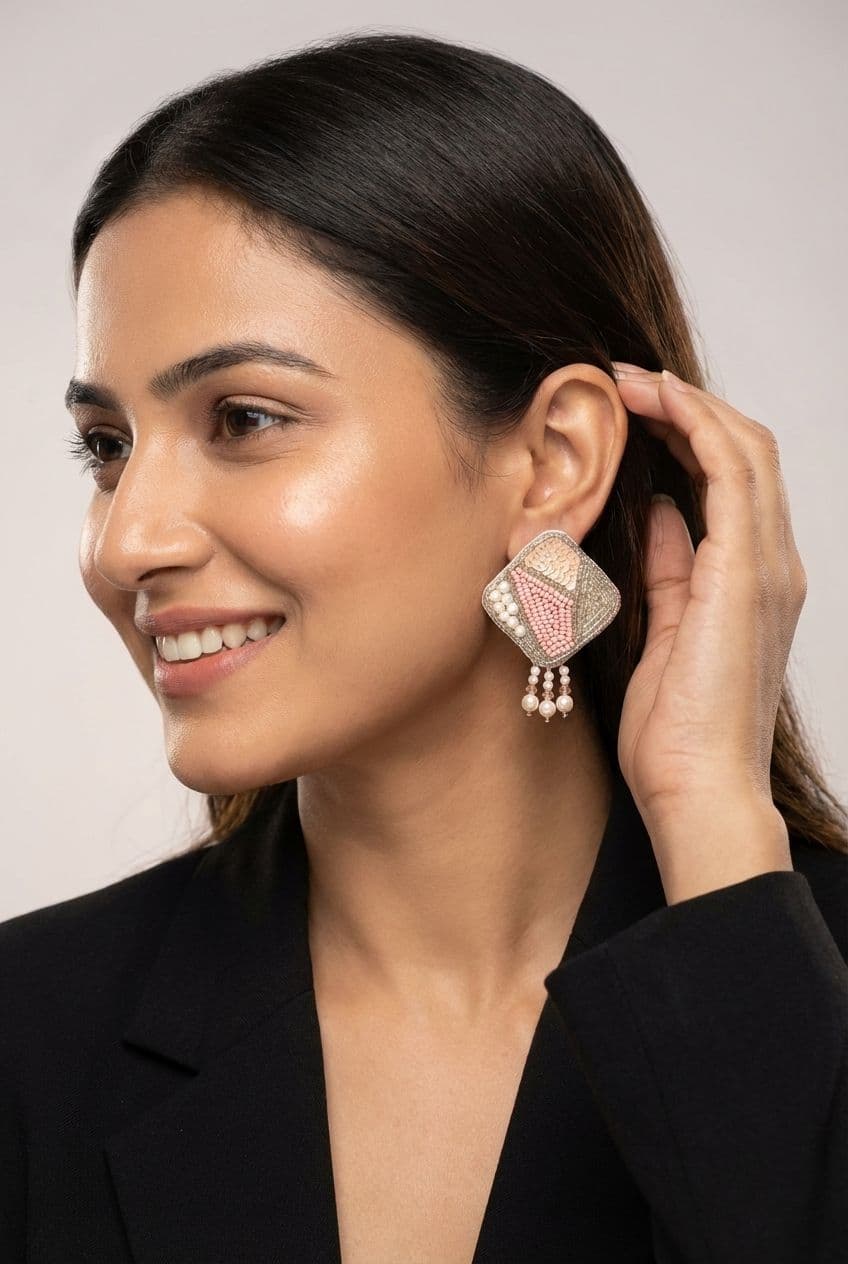 Bubblegum Bling Earrings - Indian Handmade Beaded Statement Stud Earrings