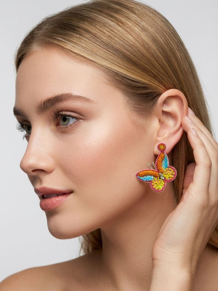 Quirky Handmade Beaded Butterfly Earrings for Women & Girls