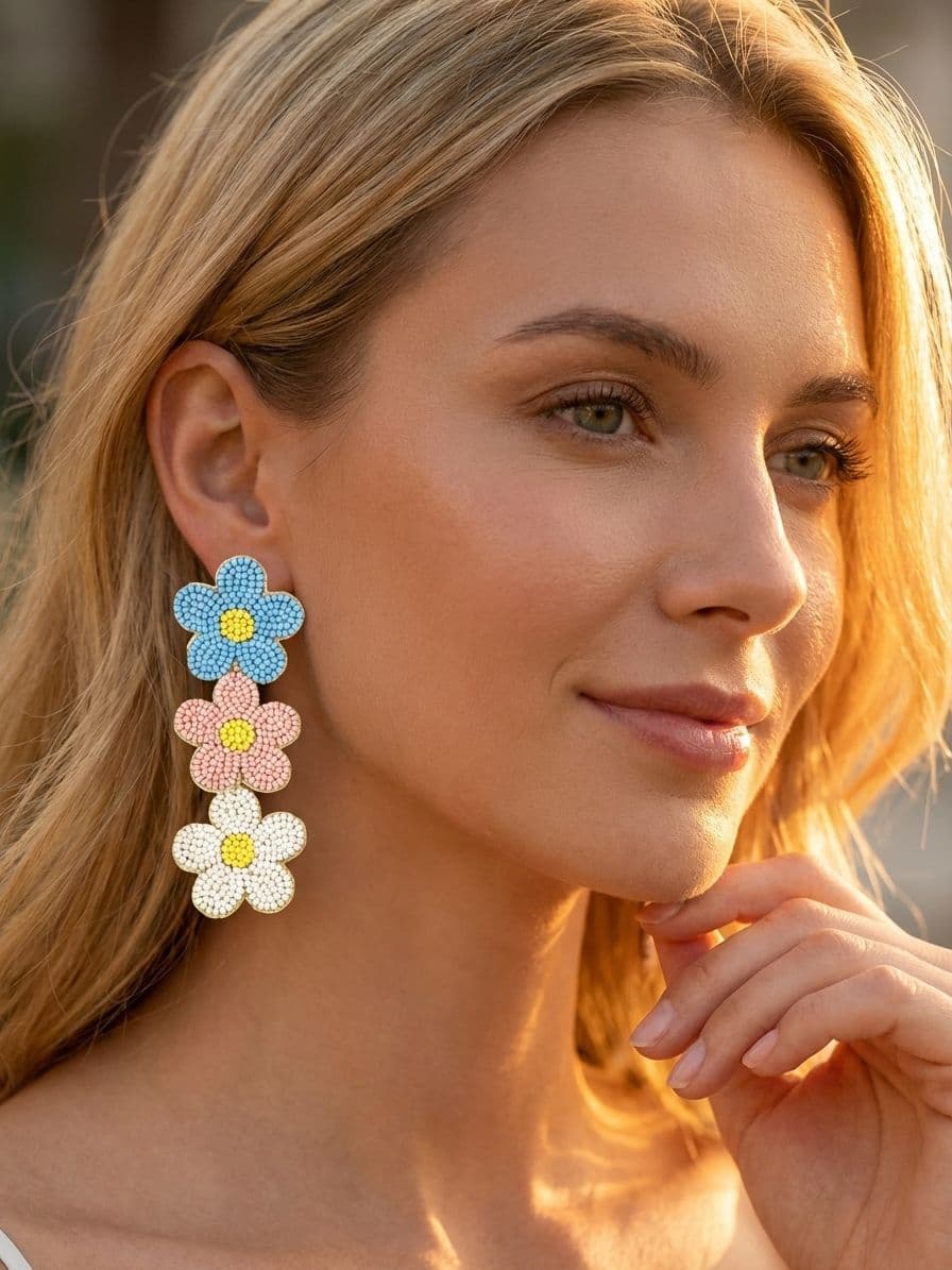 Handmade Cascaded Bloom Beaded Flower Earrings - Multicolor Jewelry