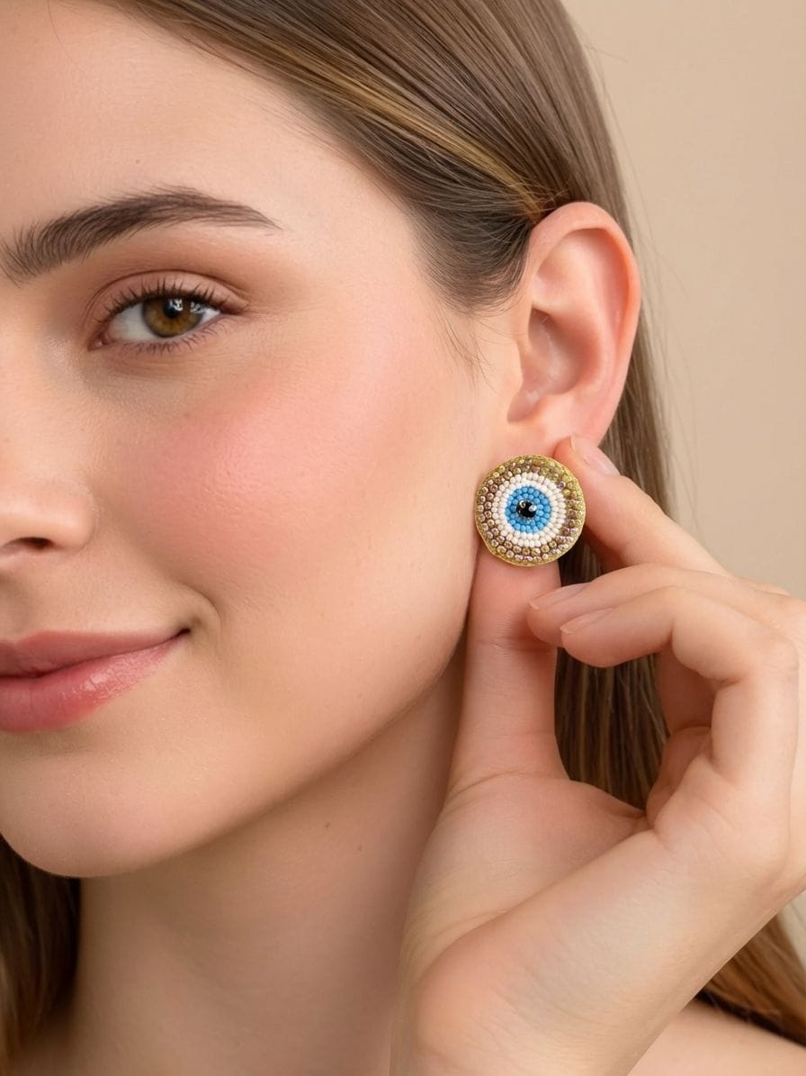 Unique 'Evil Eye' Beaded Stud Earrings for Women/Girls