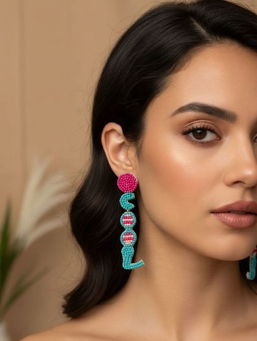 COOL Earrings- Pink-SKY BLUE Handmade Beaded Quirky Earrings for Women