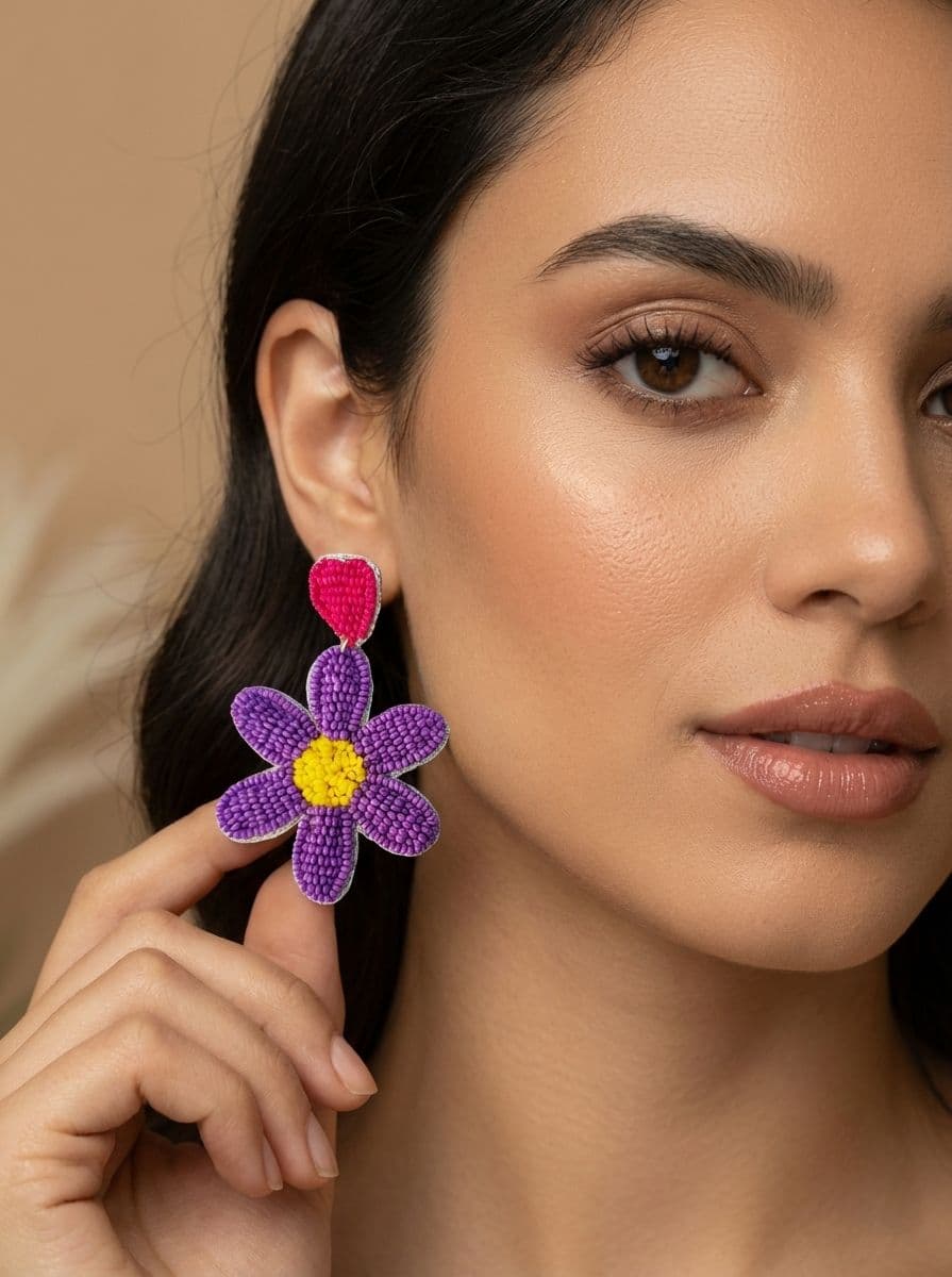 Lavender Bloom Earrings-Handmade Purple Beaded Floral Earrings for Women