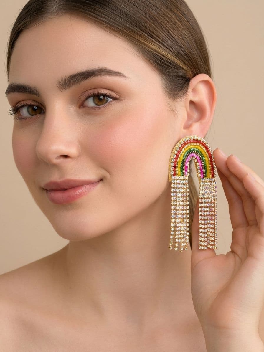 Rainbow Handmade Beaded Earrings for Women