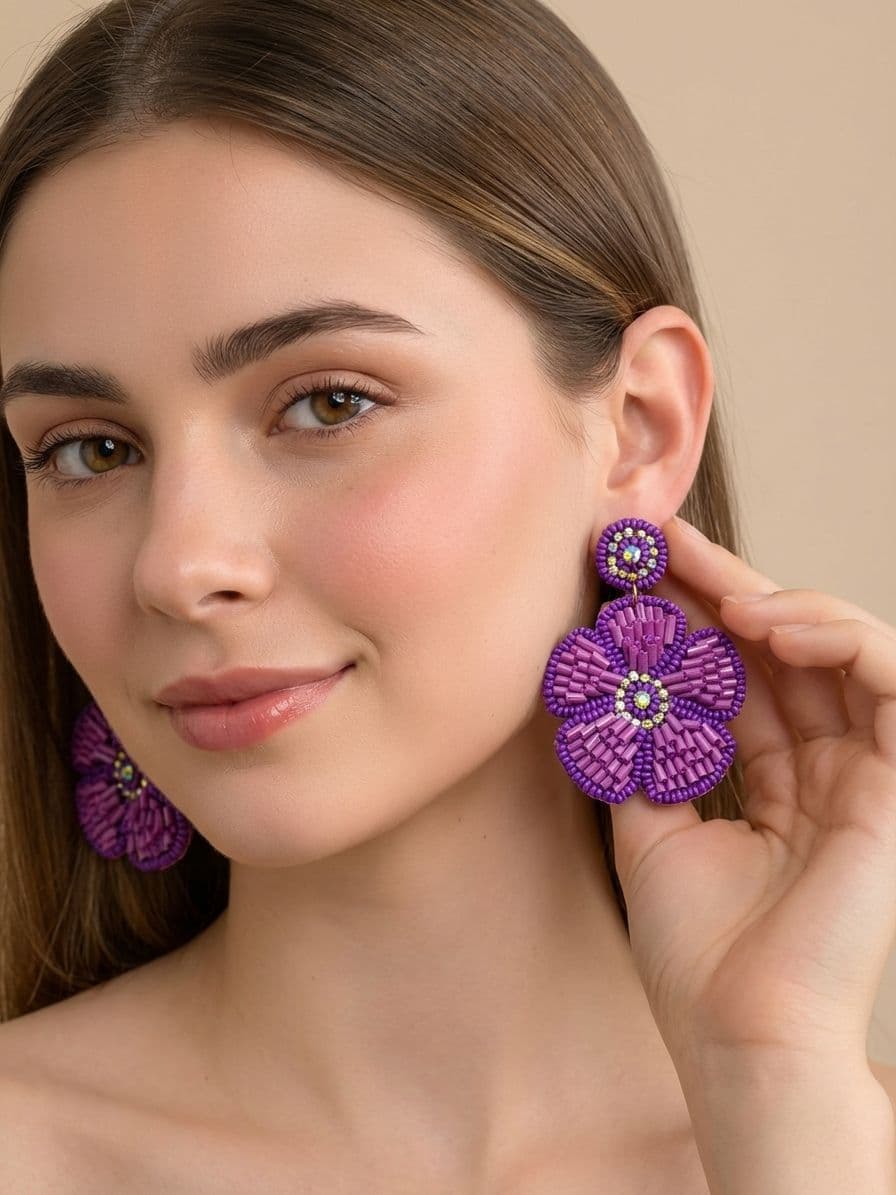 Lavender Bloom Earrings - purple Handmade Beaded Flower Earrings for Women/Girls