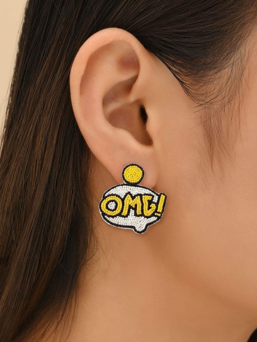 OMG Earrings- Yellow-White Handmade Beaded Quirky Earrings for Women