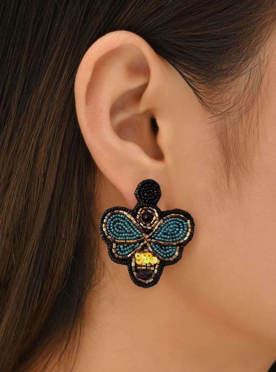 Flutterfly Earrings - Quirky Handmade Multicolored Beaded EMBROIDERED Earrings for Women