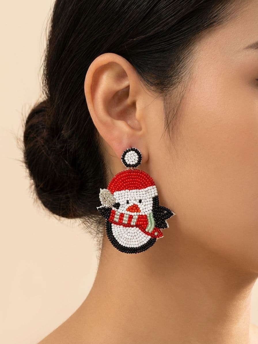 Snowman Beaded Earrings for Christmas Party