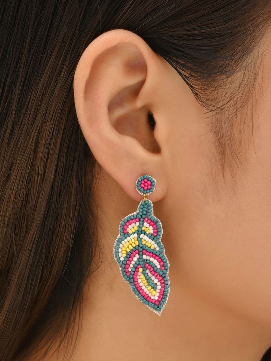 Handmade Multicolored Beaded Leaf Earrings for Women and Girls - New Design