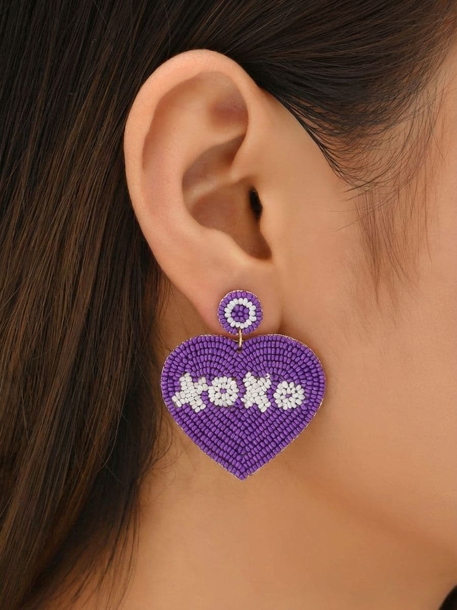 XOXO-Purple Beaded Heart Handmade XOXO Earrings