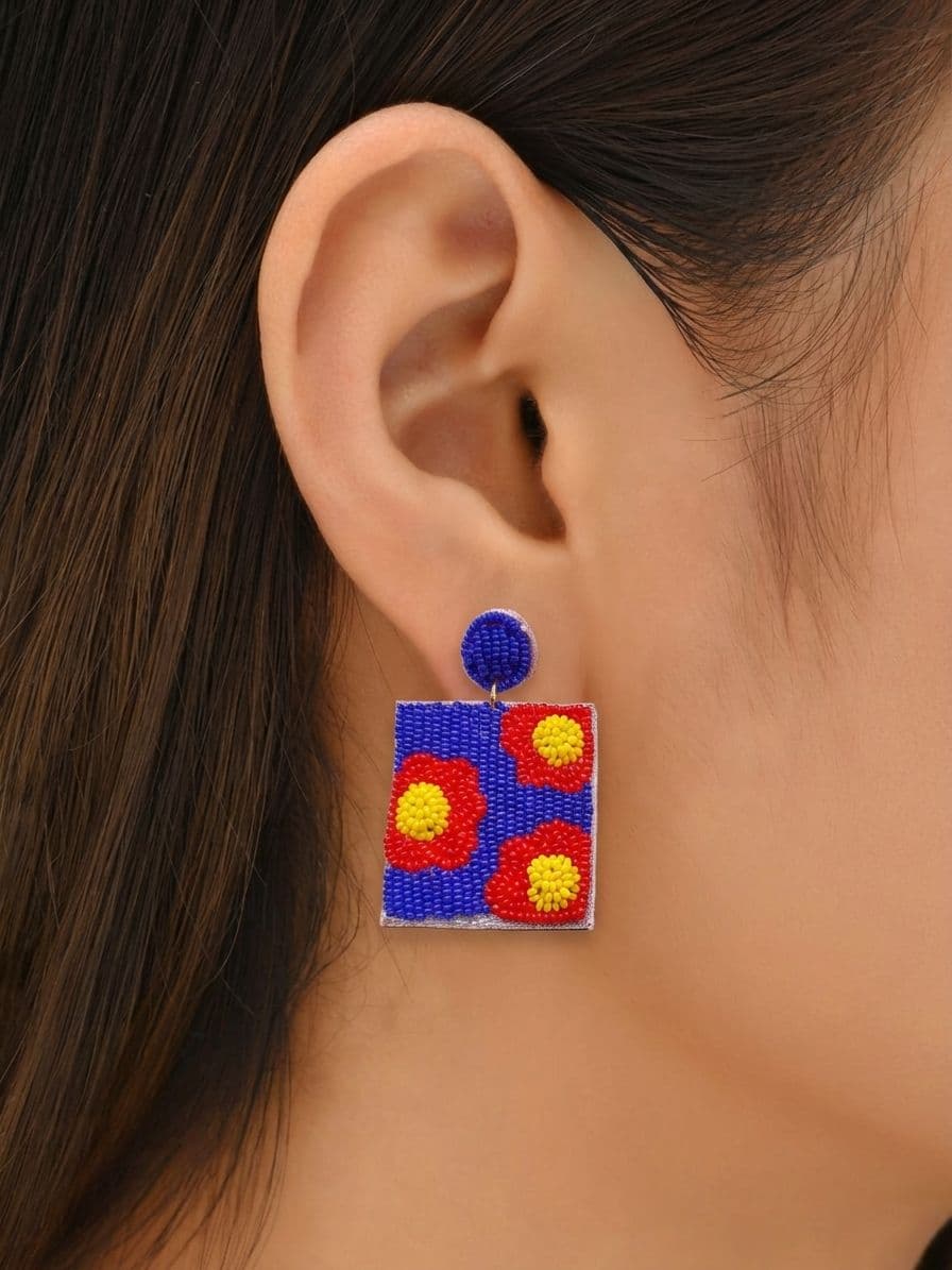 Quirky Summer-Ready Beaded Flower Pattern Earrings for Girls