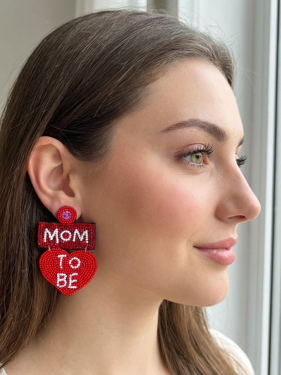 Mom-to-Be Handmade Red Beaded Earrings