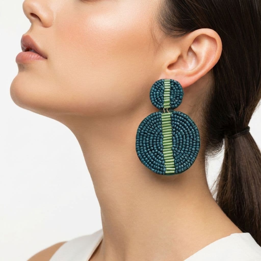 Green Beaded Handmade Earrings for Women and Girls