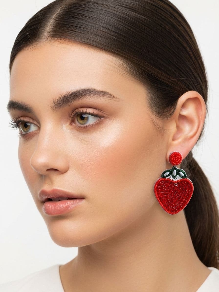 Strawberry Earrings- Beaded Quirky Earrings Women and Girls