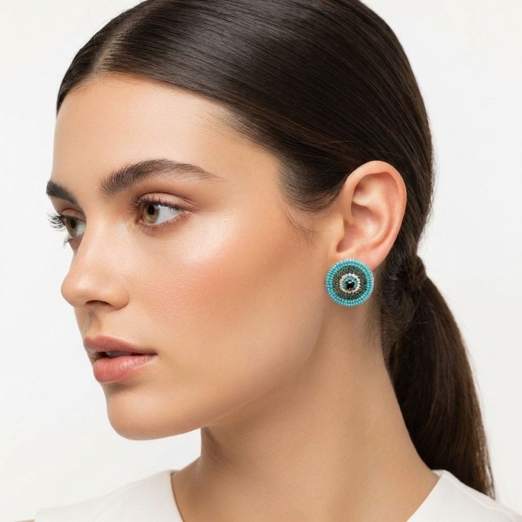 Evil Eye Beaded Stud Earrings for Women/Girls