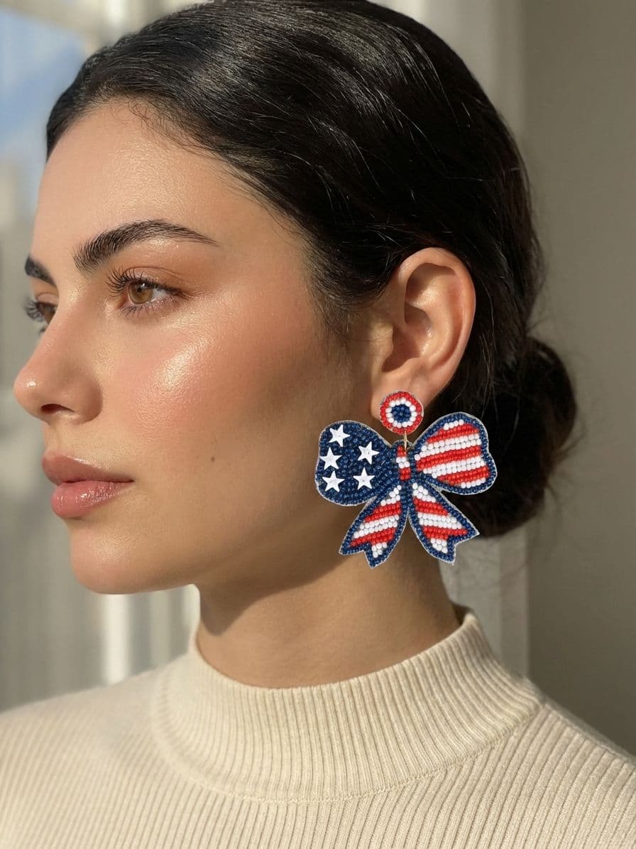 Multicolor Beaded Bow Earrings for Girls & Women- US Flag Earrings