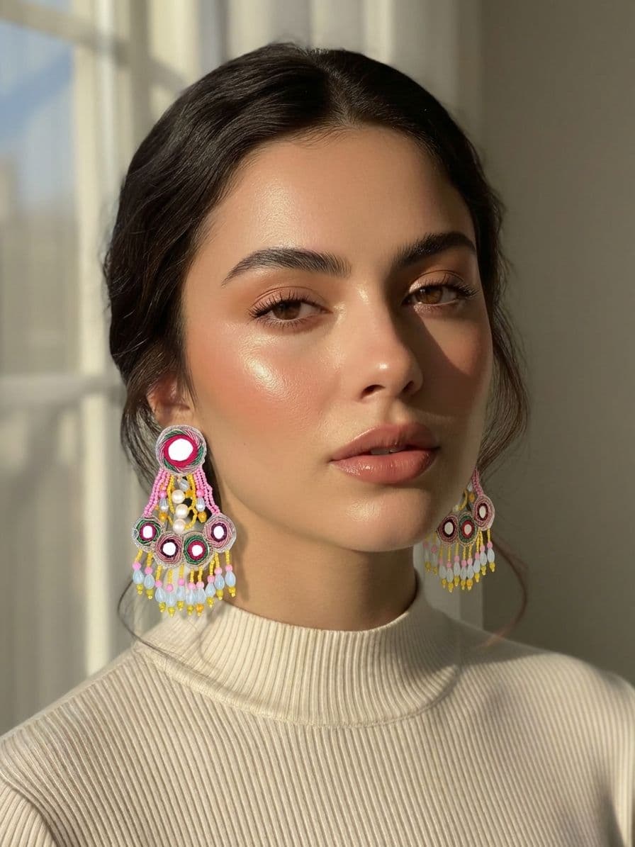Mirror Work Beaded Dangler Earrings for Women & Girls
