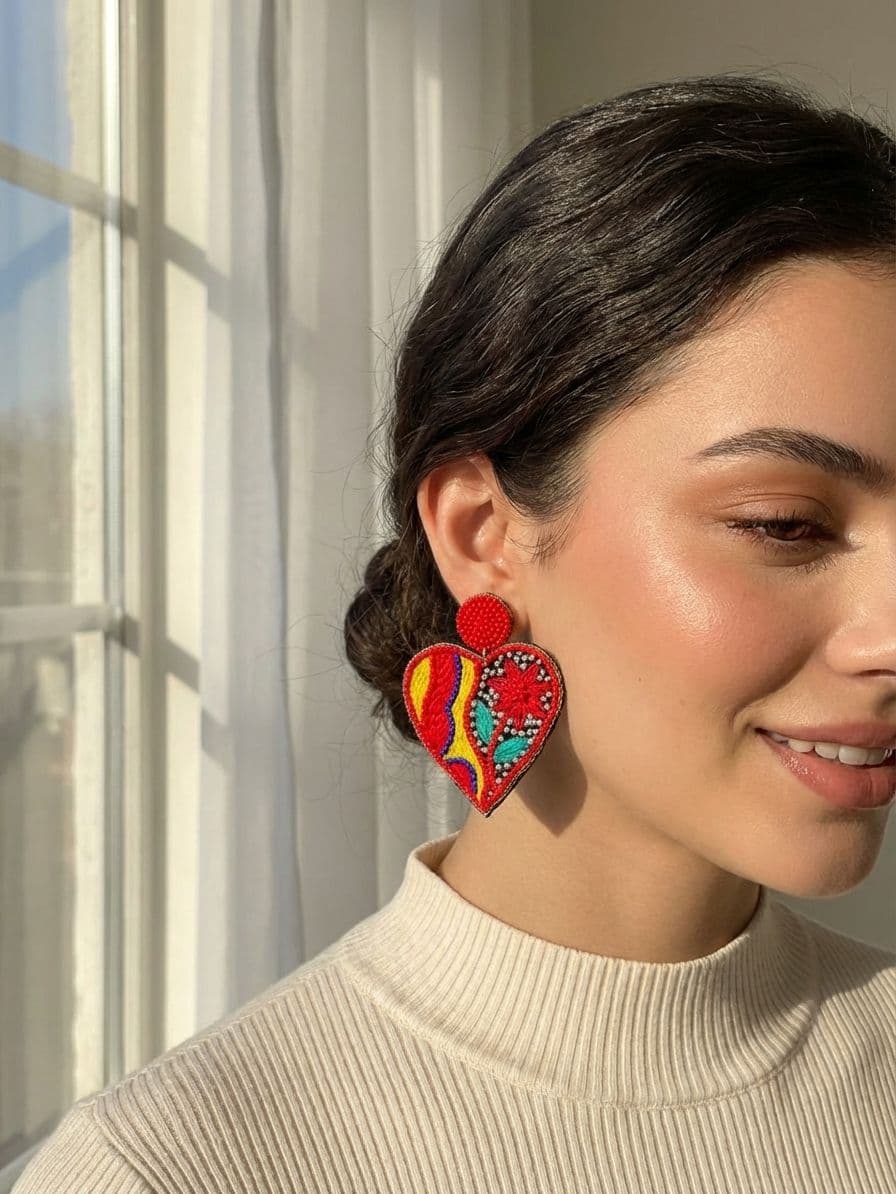 Quirky Handmade Heart-Shaped Beaded Earrings for Women - Perfect Valentine's Day Gift