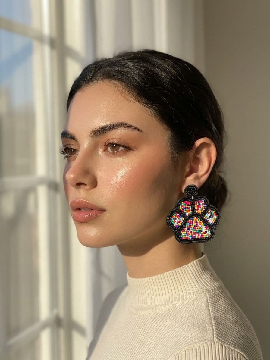Paw Earrings - Handmade Beaded Multicolor Earrings for Women & Girls