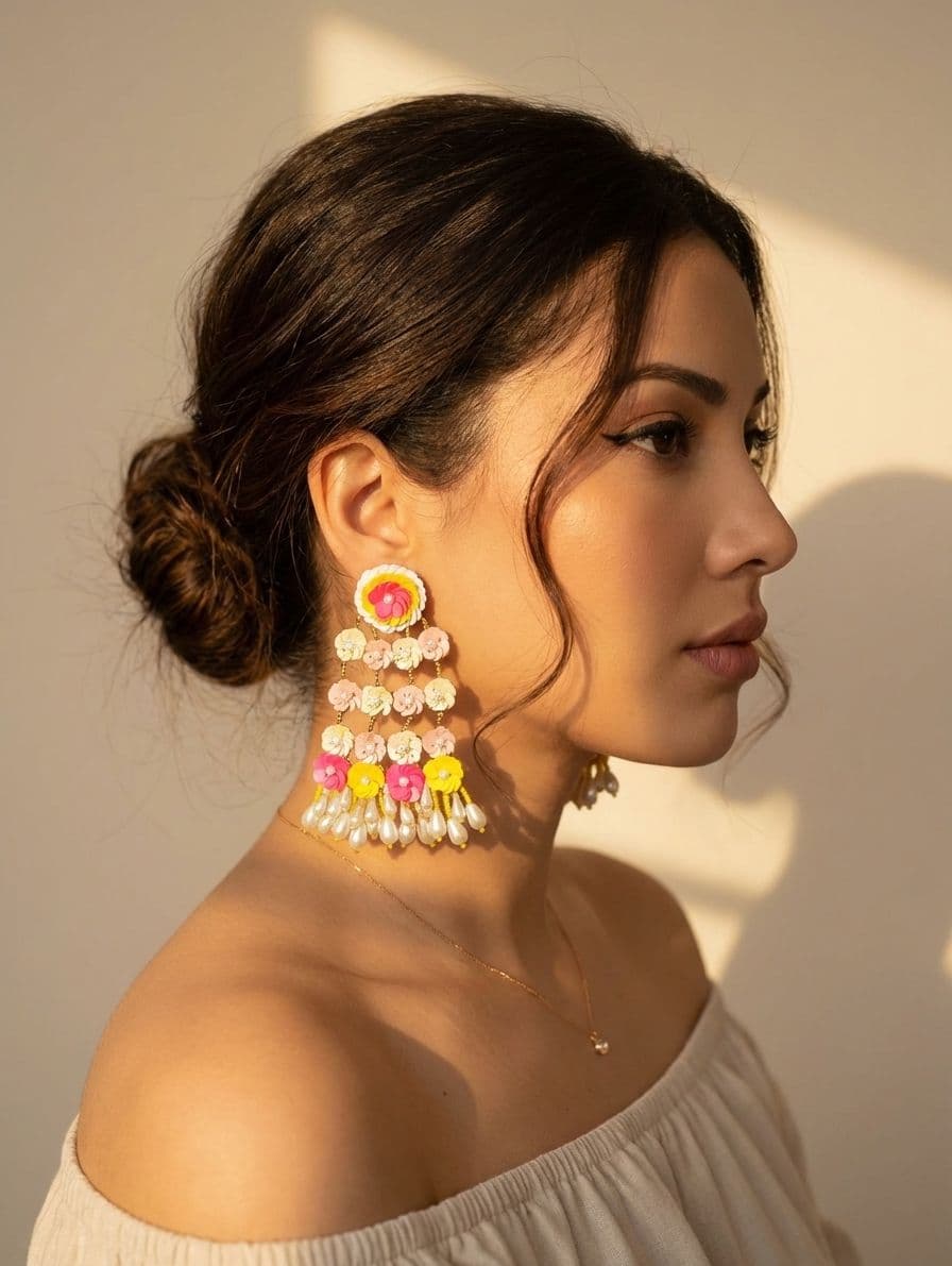 Multicolored Handmade Beaded Flower Earrings for Wedding & Parties