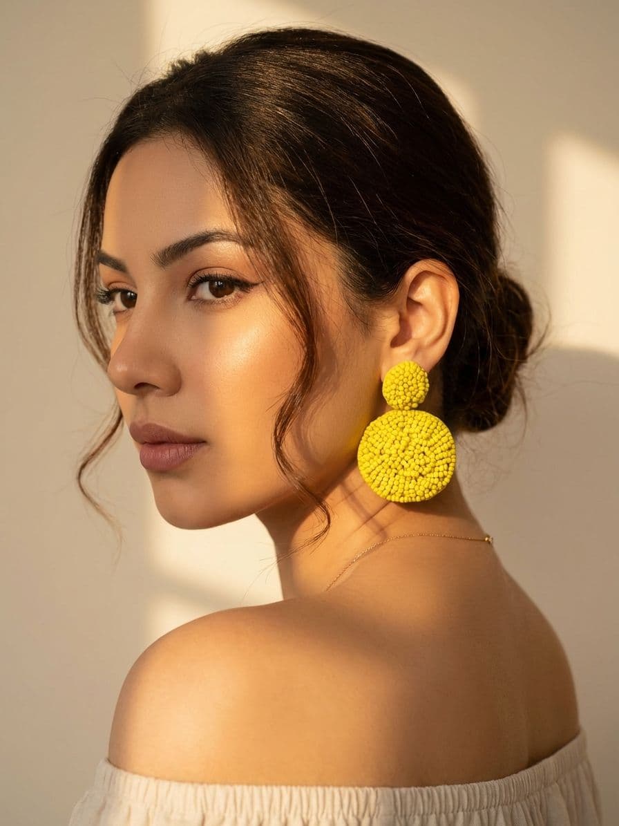Yellow Circles Handmade Beaded Earrings for Women and Girls
