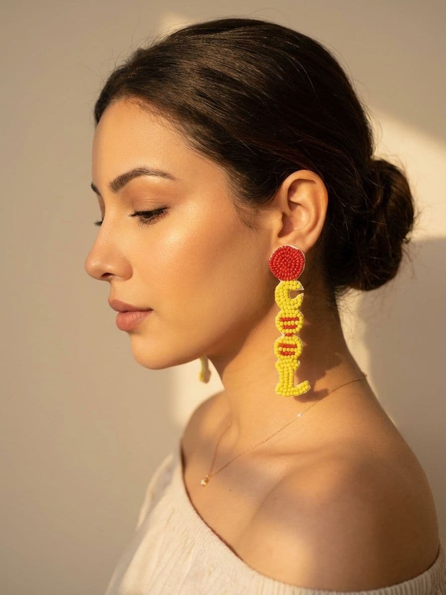COOL Earrings- Yellow-Red Handmade Beaded Quirky Earrings for Women