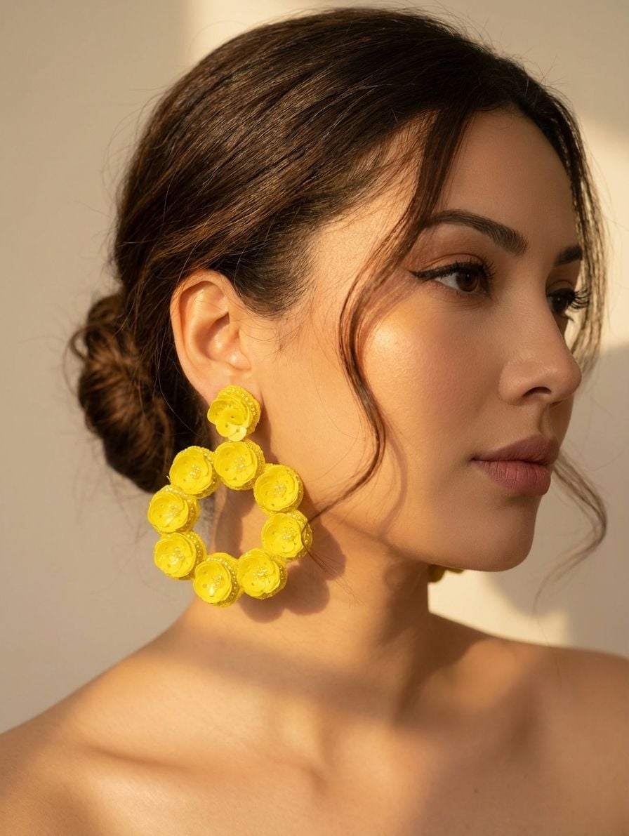 Yellow Floral Handmade Beaded Earrings for Women and Girls