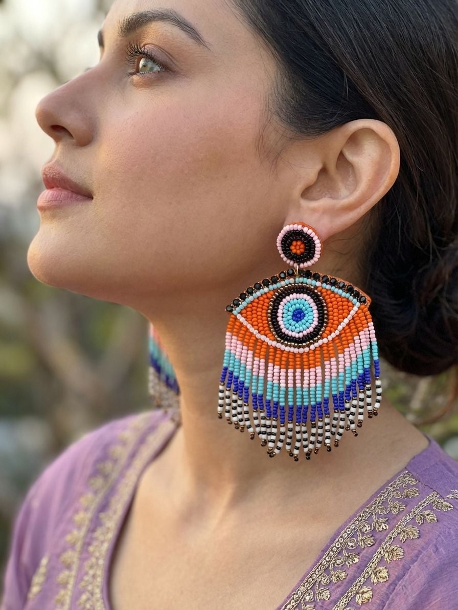 Tangerine Evil Eye Handmade Beaded Earrings for Girls & Women