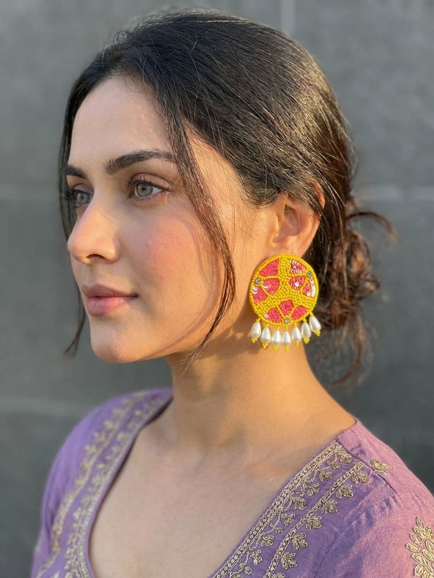 Stylish Yellow-Pink Handmade Beaded Earrings for Women & Girls