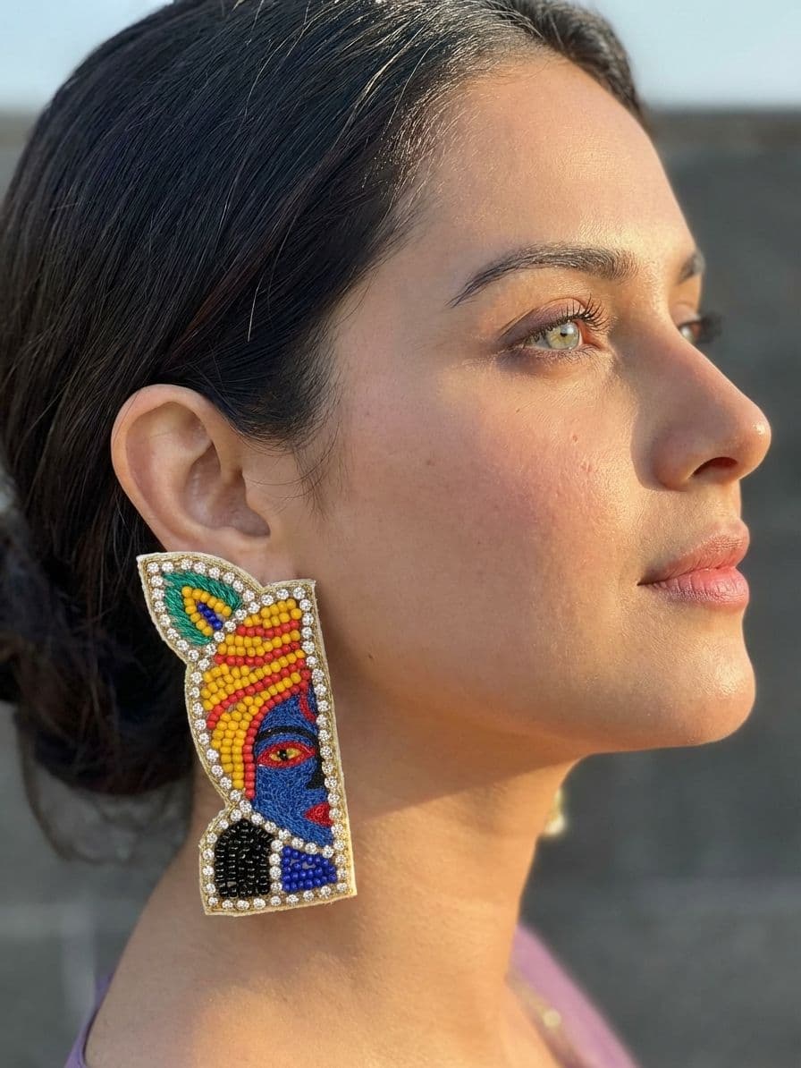 Krishna Earrings- Handmade Beaded Kanha Earrings for Women & Girls