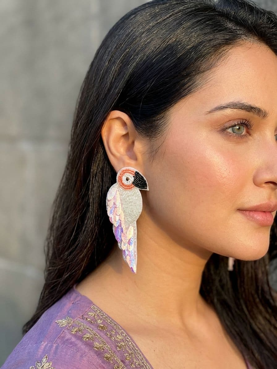 Quirky Handmade Beaded Pink Birds Earrings for Girls