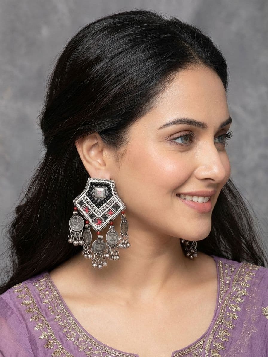 Beaded Peacock Dangle Earrings: Boho Style Women's Statement Party Wear