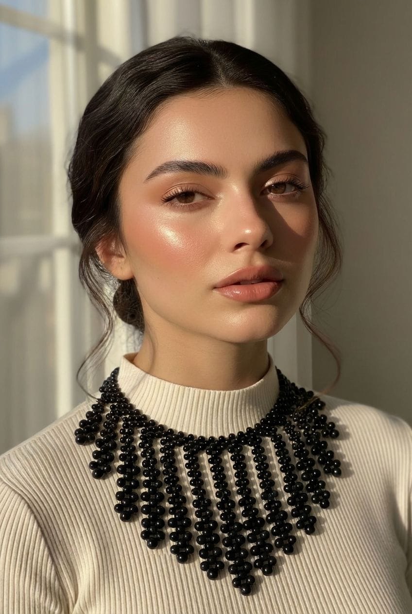 Handcrafted Black Pearl Asymmetrical Statement Multi-Layer Choker Necklace for Women