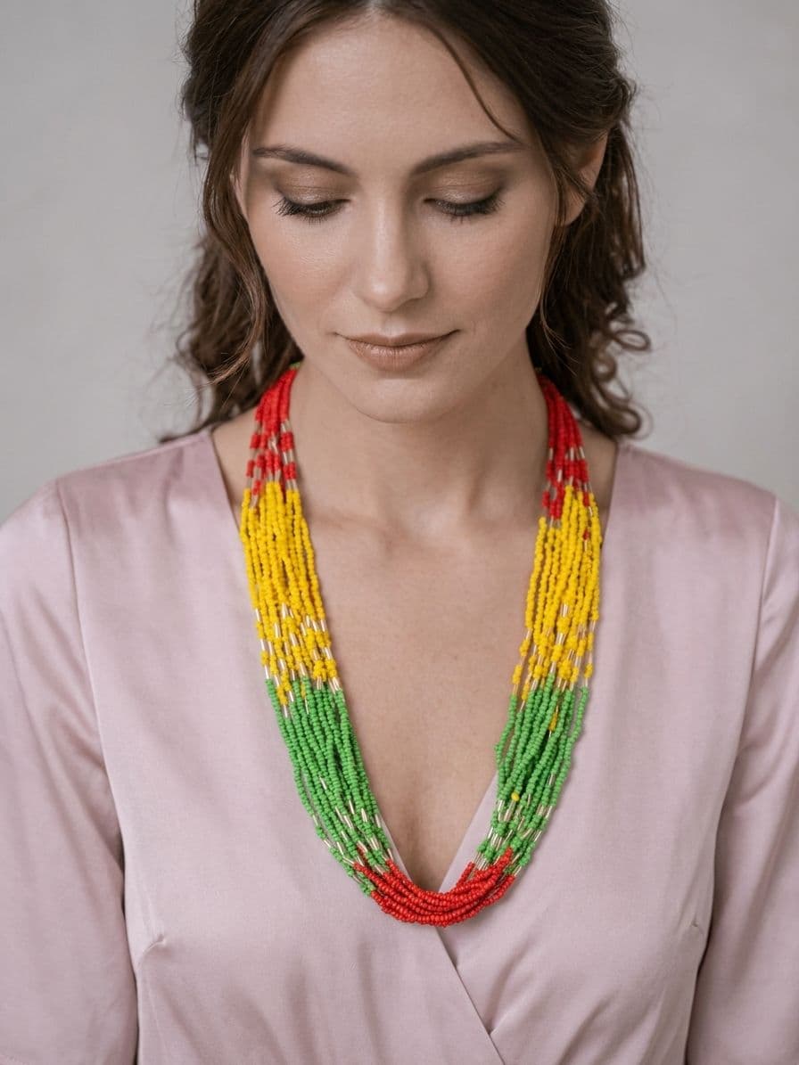 Bohemian Fusion Beaded African Necklace - Multicoloured Asymmetric Design for Women & Girls
