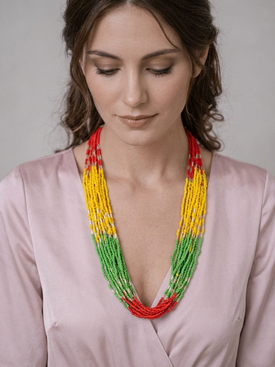 Bohemian Fusion Beaded African Necklace - Multicoloured Asymmetric Design for Women & Girls