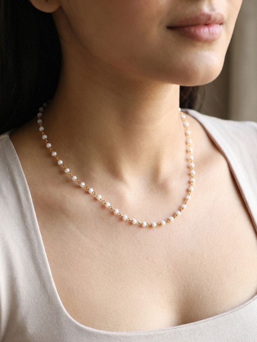 Asymmetric White Pearl Choker: Beaded & Gold-plated for Women's Everyday Chic