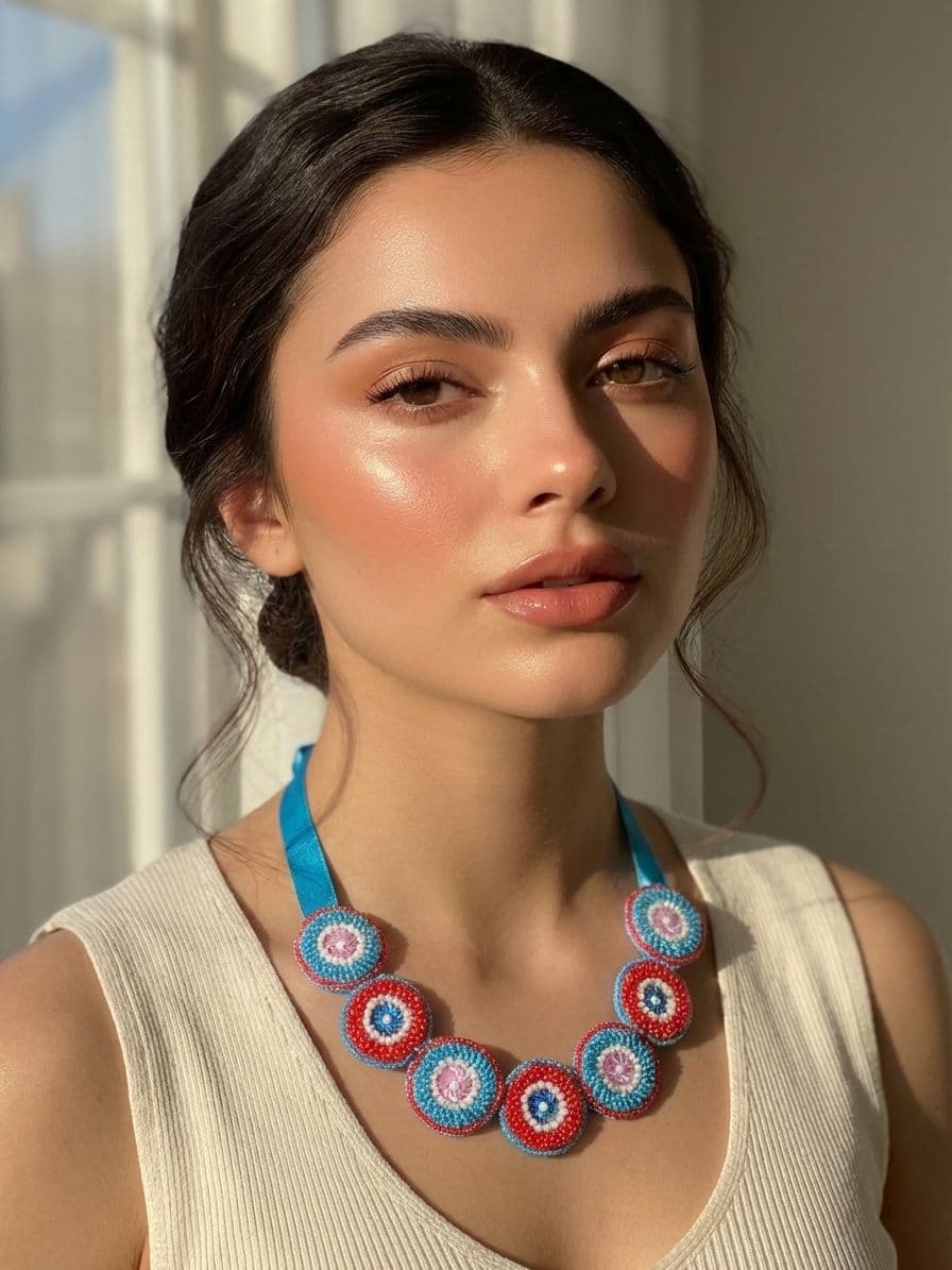 Handmade Beaded Asymmetric Choker: Multicolored Dangler Necklace Set for Women