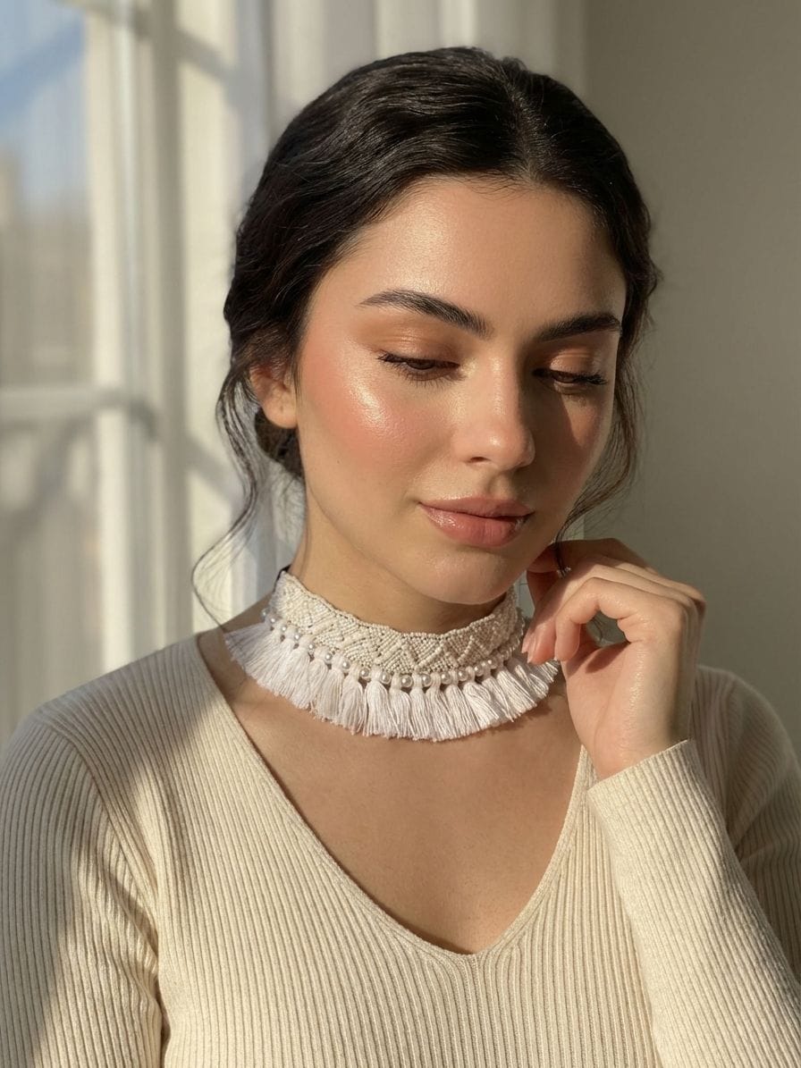 Handcrafted Floral Delight: Necklace & Choker set for Women, Fabric & Bead Creations