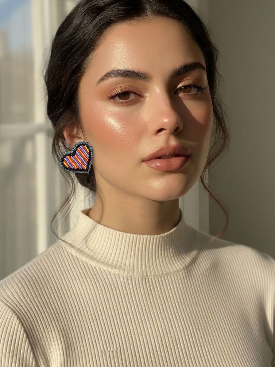 Multicolored Heart-Shaped Beaded Stud Earrings: Valentines Day Gift for Women and Girls