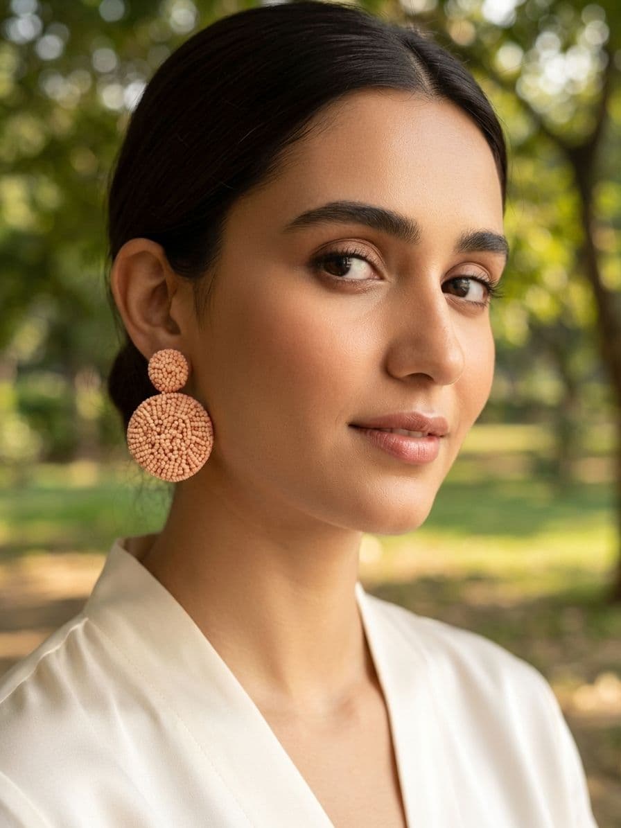 Blush Peach Circles Handmade Beaded Earrings for Women and Girls