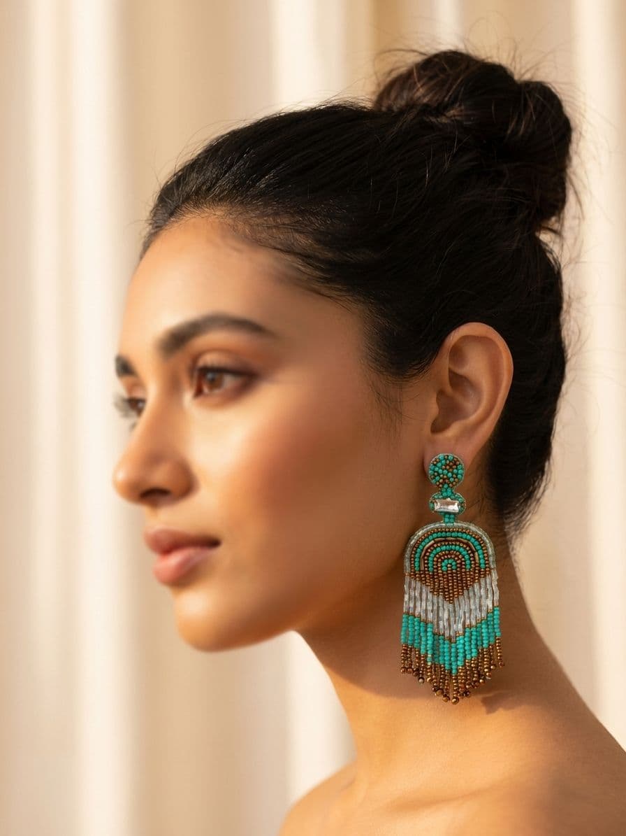 Handmade Pink-White Tassel Beaded Earrings for Quirky Party Fashion