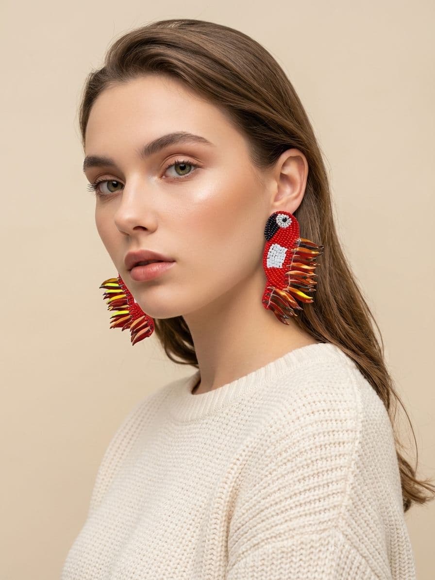 Stylish Beaded Bird Stud Earrings for Girls & Women