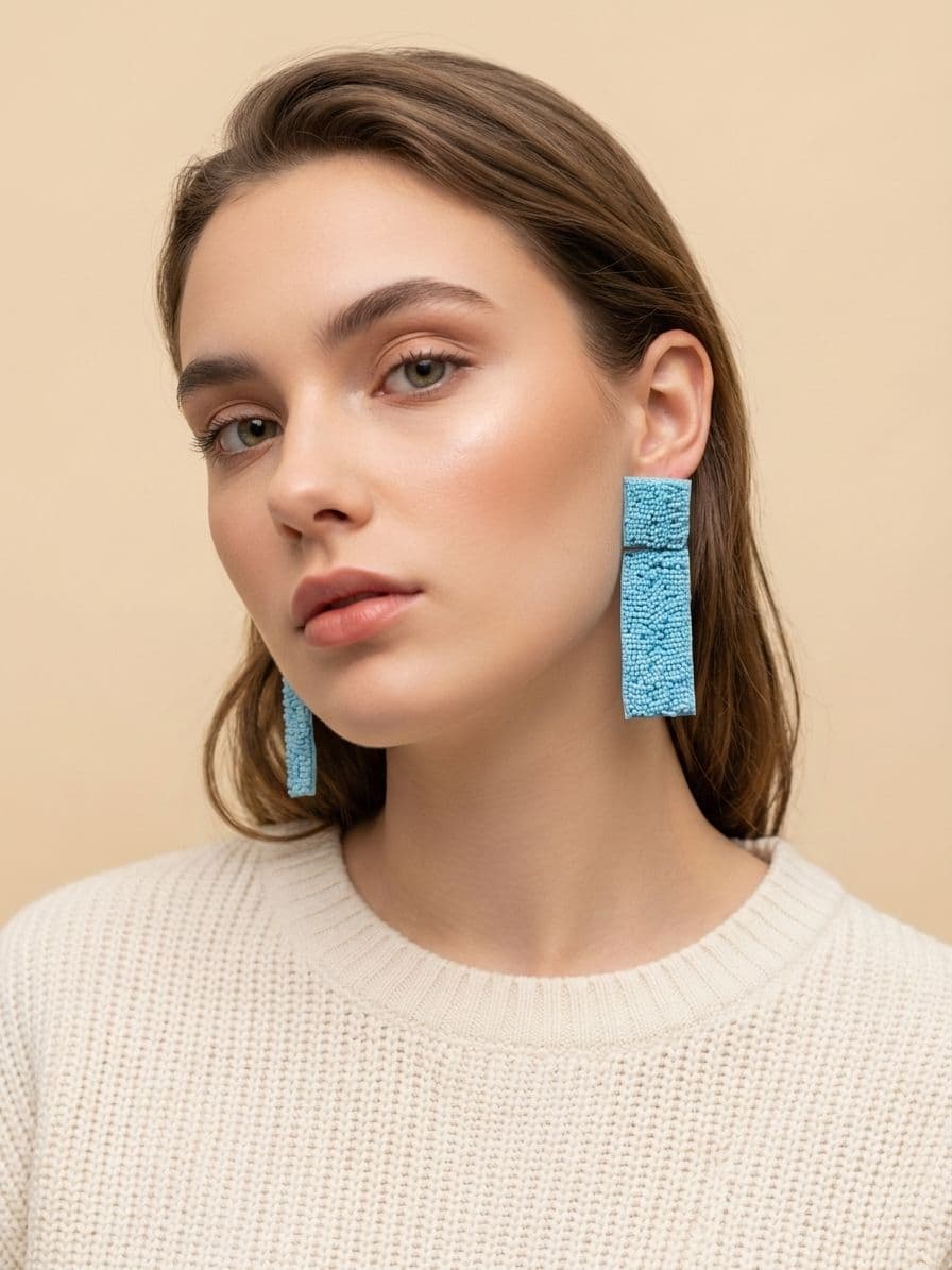 Handmade Beaded Pastel Sky Blue Dangler Earrings for Girls